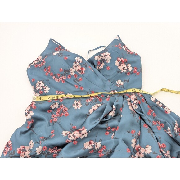 DJ-Jaz Floral Teal Satin Rouged Ruffled Padded Mini Tank Dress Prom JRs Size 3 - Picture 6 of 13